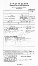 Filled in Sample Visa Fee Form